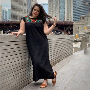 Mexican Long Black Dress Embroidered